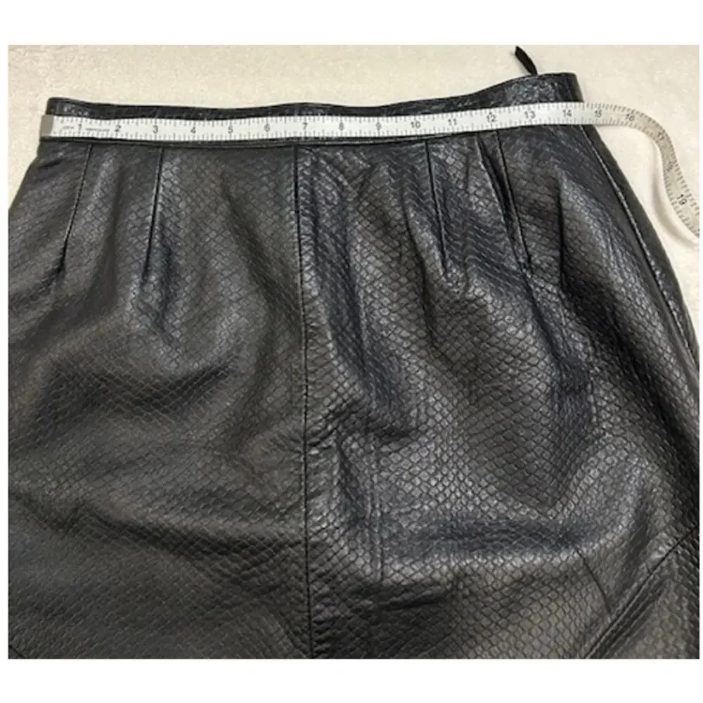 WILSONS Black Genuine Leather Luxe Snake Reptile Textured Skirt Vintage MEDIUM